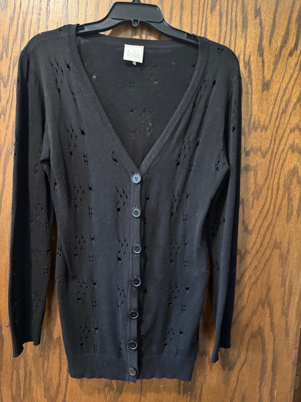 lola Black Lightweight Button-Front V-Neck Cardigan